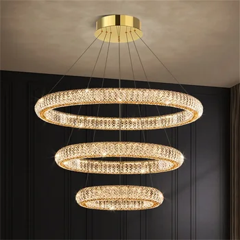 TEMAR Moderna luminária de Cristal Redondo Anéis de LED de Luxo Luminárias Decorativas Lustre Para a Home Sala Quarto