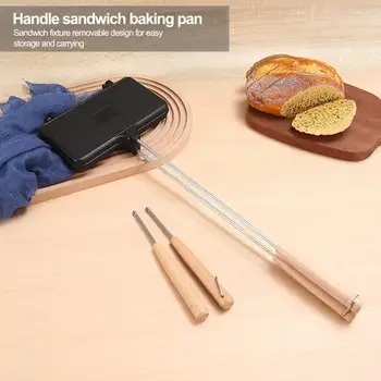Fogões a gás Sanduíche Pan Portátil Fogueira Sandwich Maker Liga de Alumínio de Dupla Torta de Panela de Alça Longa Sanduíche Pan para o Exterior