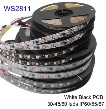 WS2811 Smart Pixel LED Strip DC12V 30/48/60leds/m 5m/monte Branco/Preto PCB Cor Completa do RGB LED Faixa de Luz de Néon