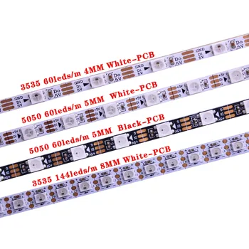 WS2812B LED Light Strip, 5mm de Largura Estreita, Programável Individuais Endereçável, 30 Pixels/m, RGB Sonho de Lâmpada de Cor, 5V