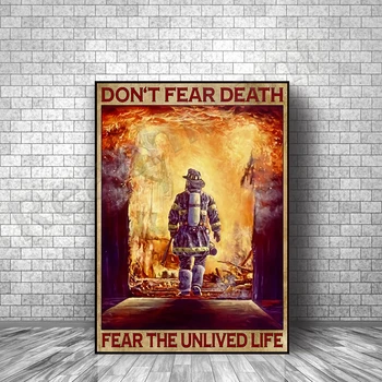 bombeiro cartaz, não tenha medo de morrer poster retro, bombeiro poster retro arte, bombeiro de decoração de casa de dom