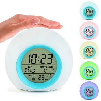 Controle Do Toque Luzes Coloridas Design Criativo Crianças Relógio Despertador Fácil De Usar Divertido E Lúdico Relógio Led Elegante E Popular
