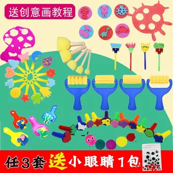 Esponja Selo Pigmento Esfregando a Esponja Vara Rodada Tigela Corte Esponja, Escova de Ferramentas de Pintura para Crianças, Materiais de Arte