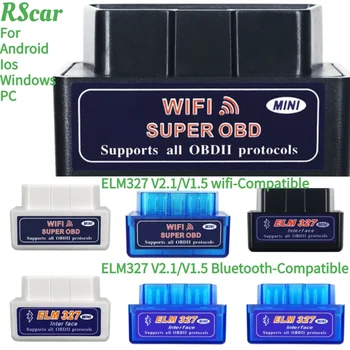 Bluetooth/wi-Fi ELM327 V2.1/V1.5 Auto OBD Scanner Leitor de Código de Ferramenta Ferramenta de Diagnóstico do Carro Super MINI para Android/Ios/Windows/PC