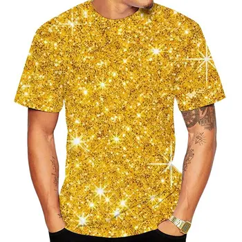 Homens 3d T-Shirt da Moda de Luxo Ouro Padrão T-shirt de Desporto Casual Manga Curta Rua de Verão de Roupas