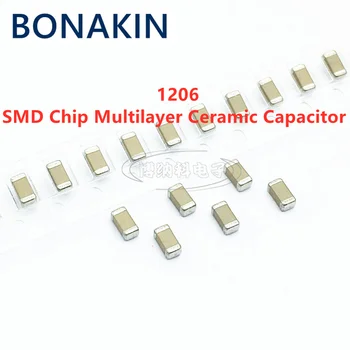 50PCS 1206 22NF 50V 100V-250V 500V, 1000V 223K 10% X7R SMD Chip Capacitor Cerâmico Multilayer