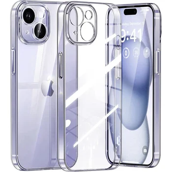 Cristal Transparente de Silicone, Soft Case Para iPhone 15 Pro Max Cobertura Ultra Thin Shell de Volta Para a Apple 15 Mais à prova de Choque 15P pára-choques