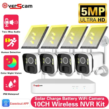 10CH 5MP WIFI NVR Painel Solar Bateria de Segurança Alimentado sem Fio 4MP Sistema de Câmera Casa IP Solar Duas Vias de Áudio da Câmera do CCTV Kits