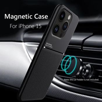 Carro Magnético Capa de Couro Macio Quadro Funda iPhone 15 Pro Max 14 13 12 Pro Max Plus Mini à prova de Choque Casos de Telefone de Capa