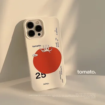 Ins Estilo Artístico Vermelho Tomate Caso de Telefone para IPhone15 14 12 13 11 Pro ProMax Plus Mini à prova de Choque Tampa do Telefone