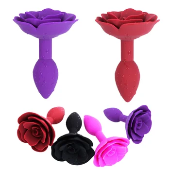 Flor de rosa Plug Anal em Silicone Macio Suave Plug anal Ânus Brinquedos Sexuais Adultos Masturbador Massagem de Próstata para Homens Mulheres Dilatador