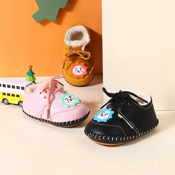 Inverno do Bebê de 0 a 1 Ano de Idade, Meninos e Meninas Pré Sapatos de Pelúcia e Grossos Sapatos de Algodão Aprendizagem Sapato Confortável