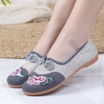 Sapatos Femininas Mulheres Clássico do Dedo do pé Redondo Peso Leve Deslizar sobre antiderrapantes Televisão Sapatos de Senhora Retro Chinês Tradicional Sapatos G1186