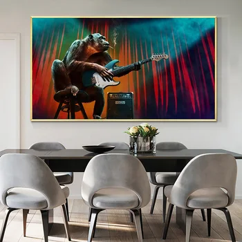 Resumo Gorila de Música de Lona da Pintura de Arte Moderna de Macaco Animal Pôsteres e Impressões de Arte de Parede Fotos de Sala de estar Decoração de Casa
