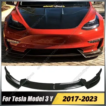 Tesla Modelo 3 Modelo Y 2017-2023 Carro Preto Pára-Choques Dianteiro Lábio Queixo Difusor Body Kit Spoiler Modificação Acessórios