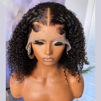Macio Preplucked Natural Preto Curto Bob Kinky Curly Longo Lace Front Wig 180%De Densidade Para As Mulheres Negras Com BabyHair Glueless Diária
