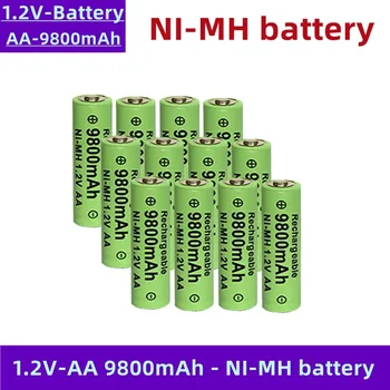 AA de níquel-hidrogênio bateria recarregável, 1,2 V, 9800 mAh, capacidade alta, durável, comumente usado para ratos despertador, relógios, brinquedos, etc