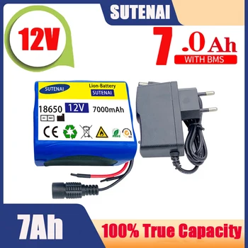 12V da bateria de 7000mah 18650 bateria de iões de lítio de 7 ah bateria recarregável com BMS bateria de lítio placa de protecção + 12,6 V carregador