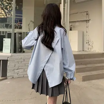 Deeptown Estilo Coreano Mulheres Blusas Camisa Branca De Grandes Dimensões Casual Harajuku Vintage Assimétrico Superior Da Moda Feminina Zíper Chique
