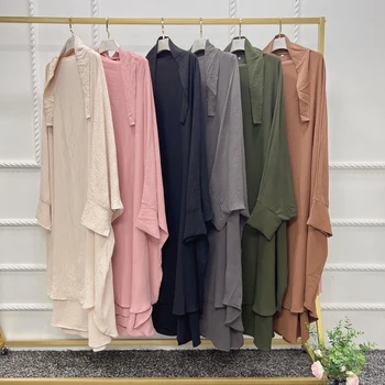Manto para as Mulheres 2 peças de Conjunto Muçulmano Oração Vestuário Hijab Vestido de Abaya com Capuz Longo Khimar Ramadã Vestido Abayas Islâmica Conjuntos de Vestuário